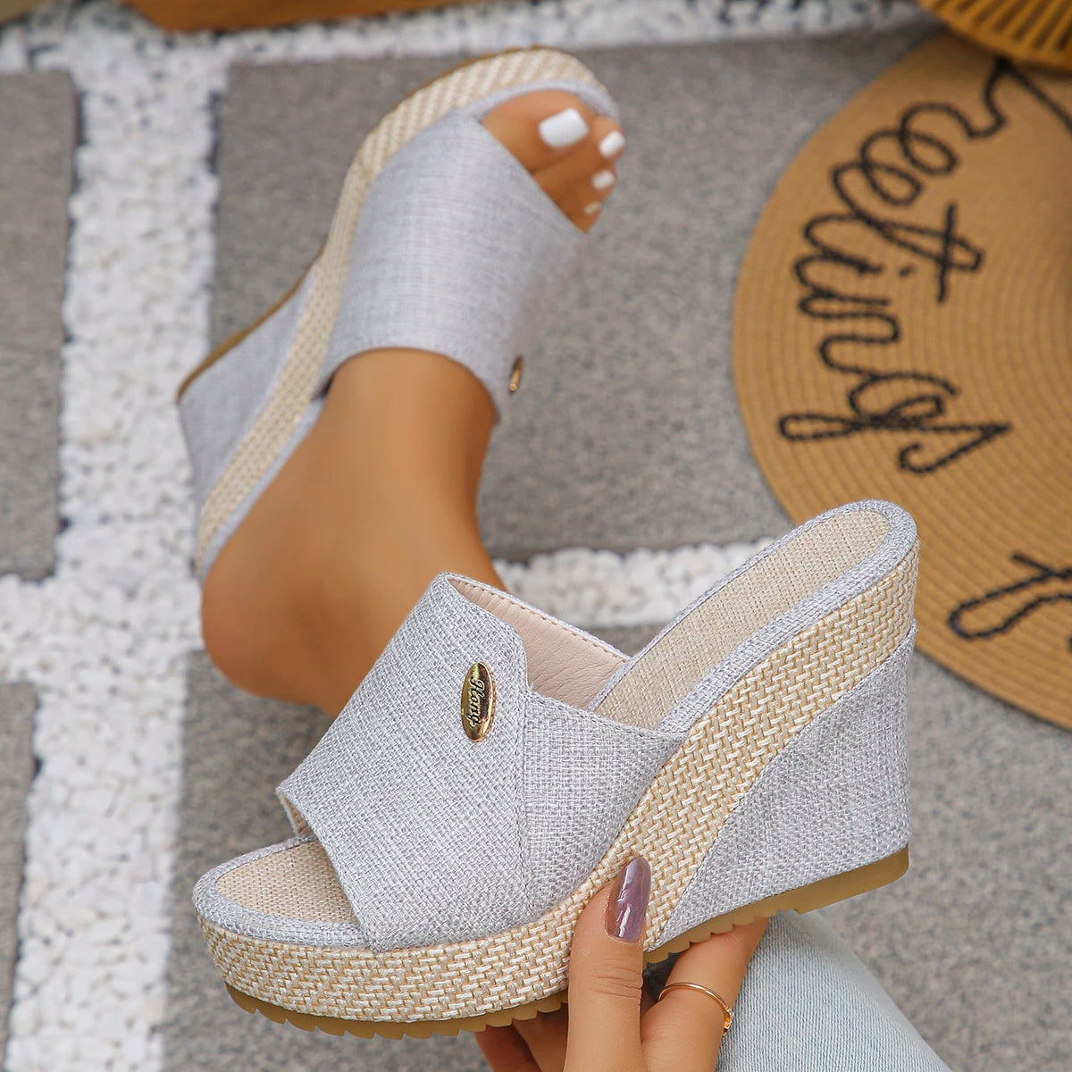 2025 Women Wedges Sandals Summer Heels Shallow Outdoor Beach Platform Zpaxo Silver 41