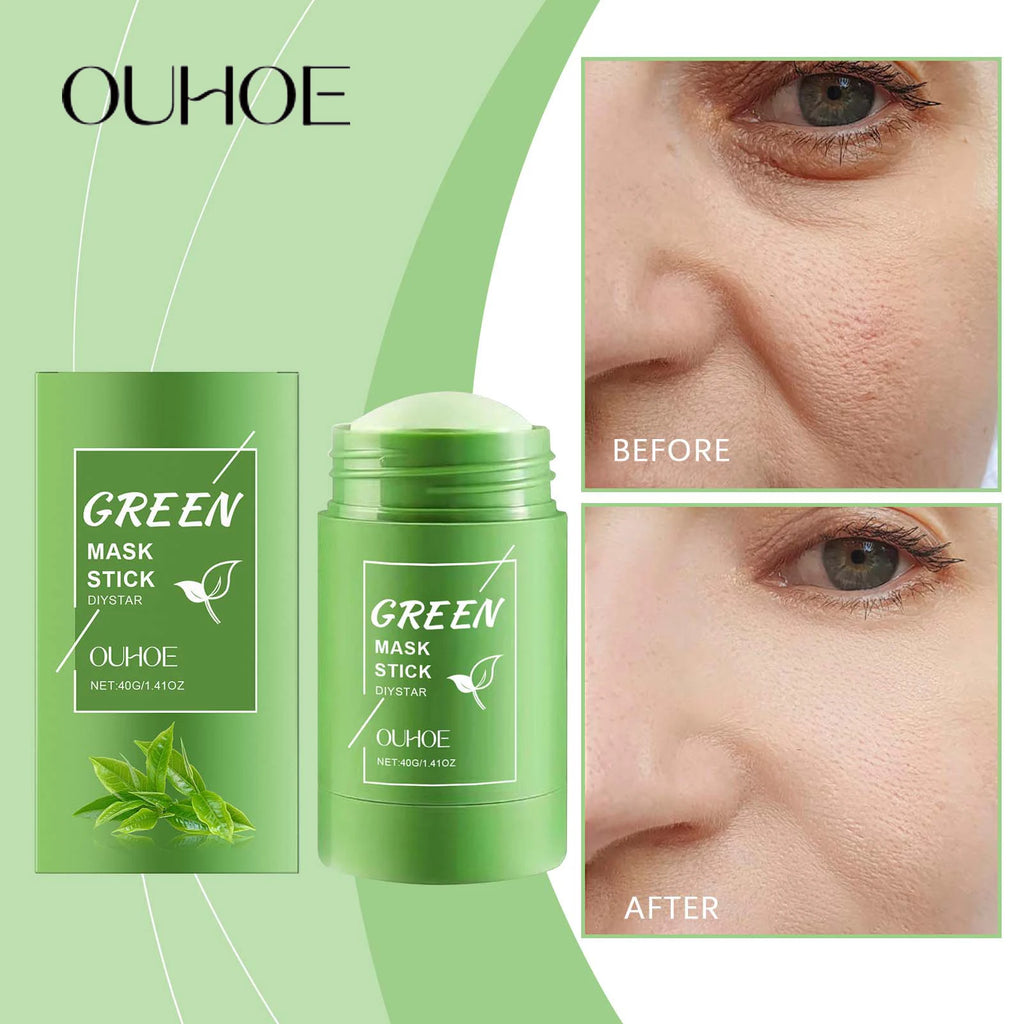 Ouhoe 40g Face Clean Mask Green Tea Cleansing Stick Mask Shrink pores Deep Blackhead Remover facial Cleansing Moisturizing Mask Zpaxo