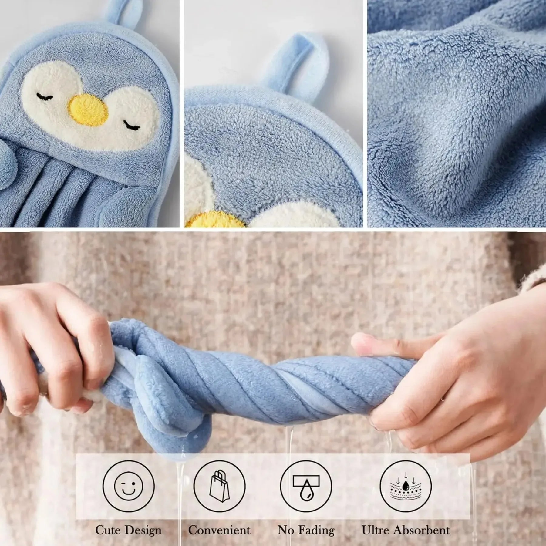 Cute Animal Hand Towens Hanging Loop Home Bathroom Kitchen Household
