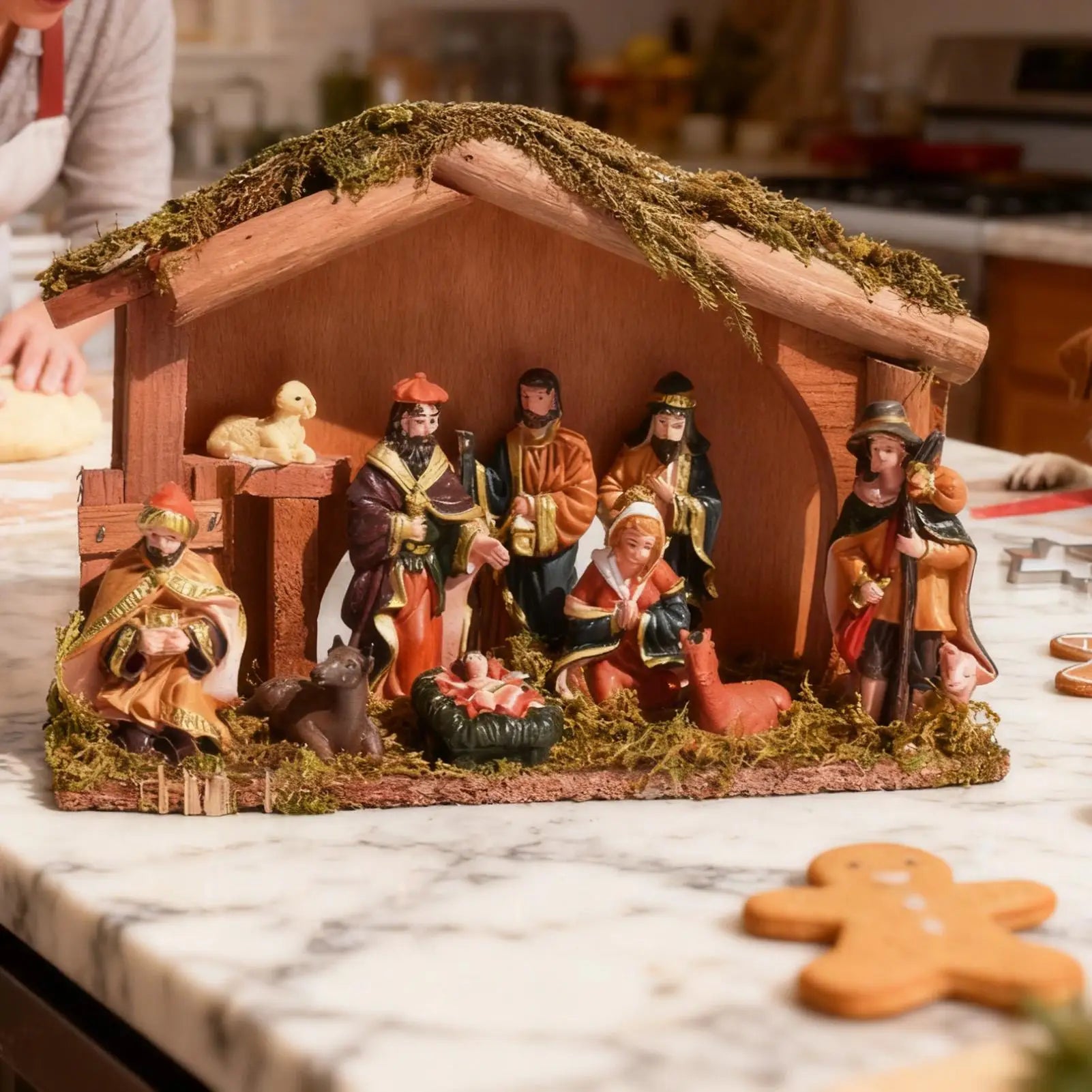 Christmas Nativity Set Religious Holy Family Figurines Centerpiece Christmas Wood Nativity Set for Kitchen Table Indoor Home Zpaxo