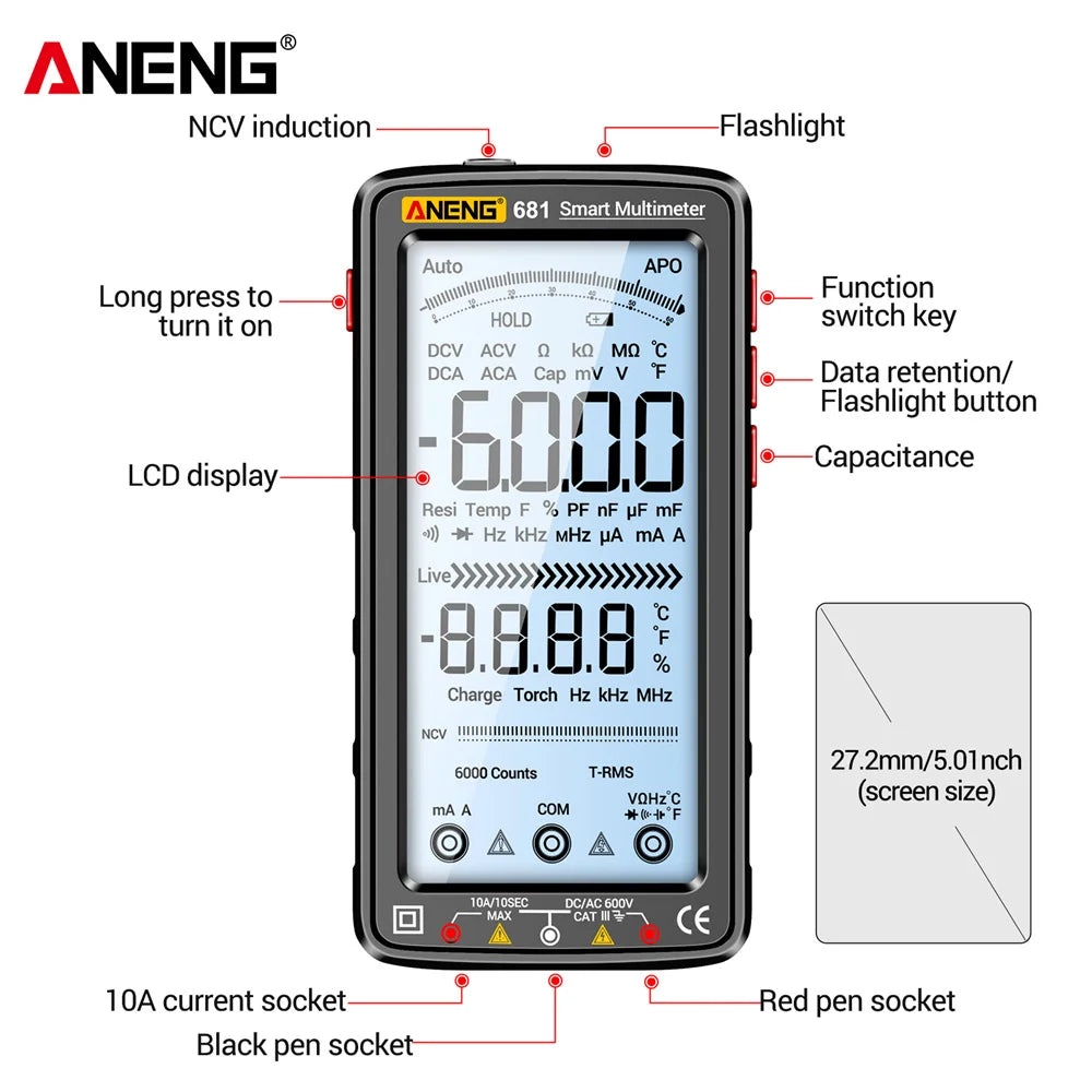 Rechargable Digital Professional Multimeter Voltage Meter LCD