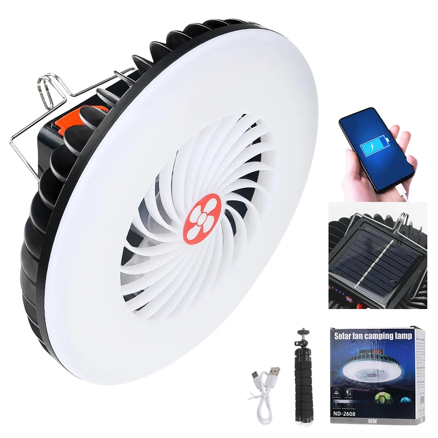 Solar Outdoor Portable Camping Light Charging Foldable 2000mah Power Zpaxo Fan Lamp