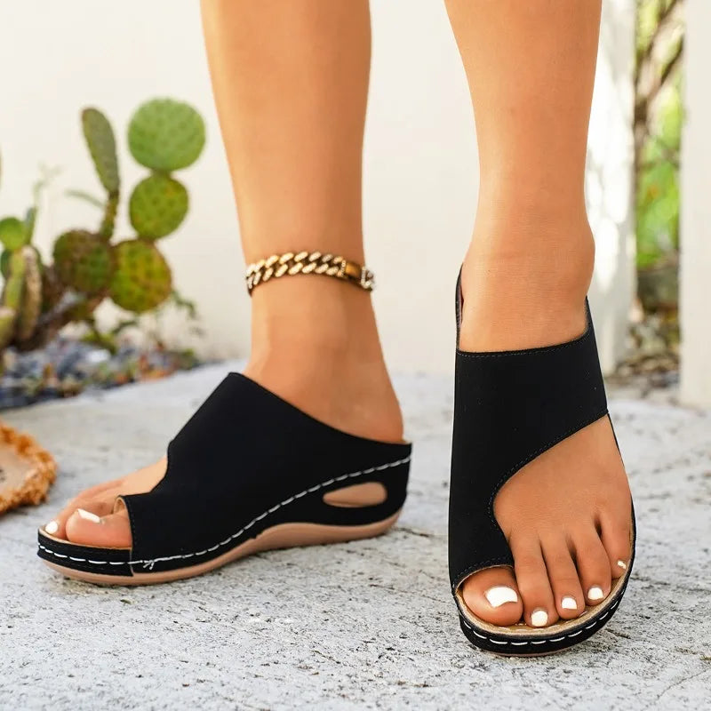 Women's Fish Mouth Toe Loop Comfortable Breathable Vintage Wedge Heel Zpaxo