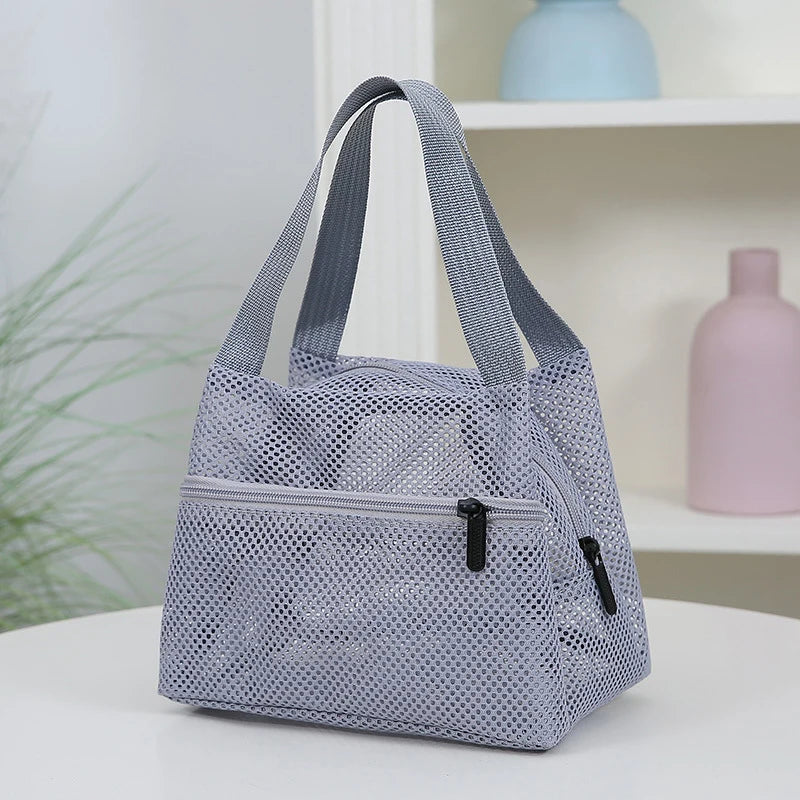 Solid Color Fashionable Mesh Travel Handbag, Spacious Cosmetic and Toiletry Storage Zpaxo Gray