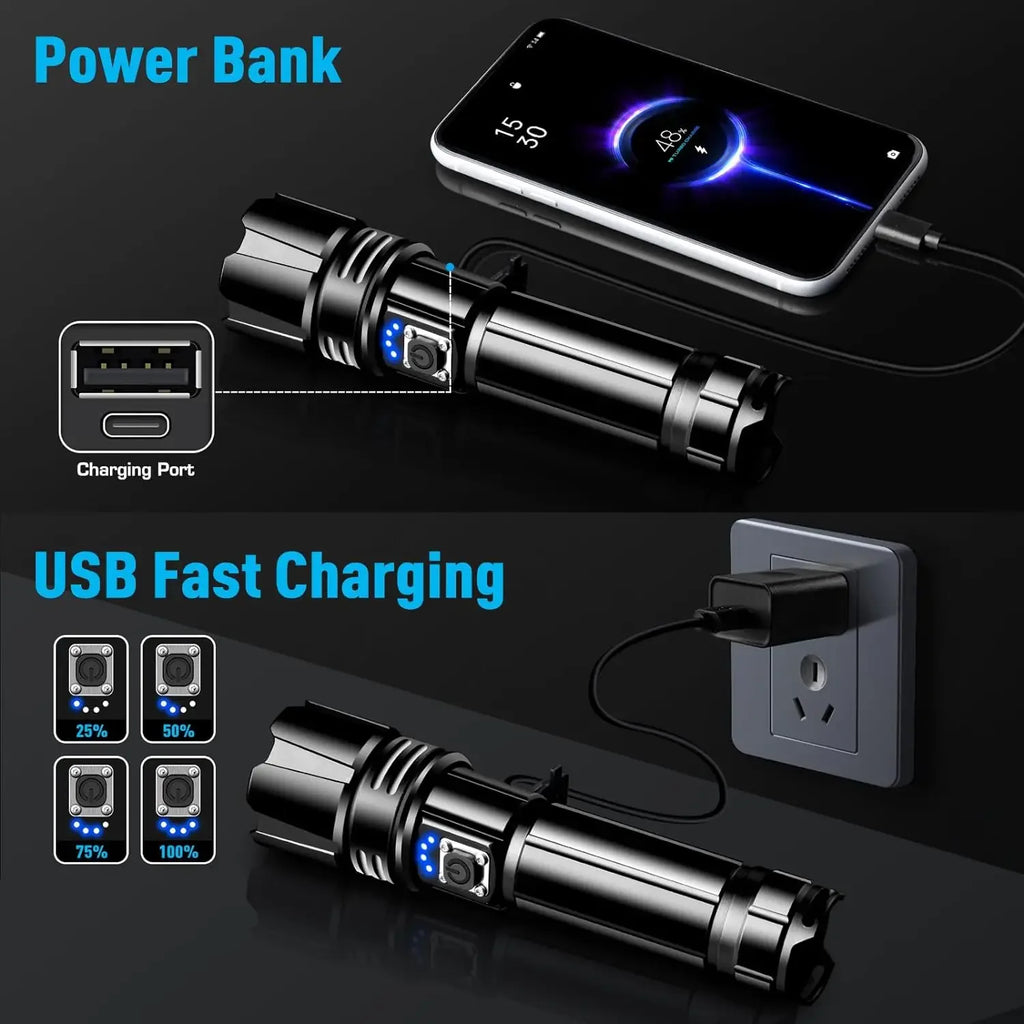 KDULIT 2000 Lumen LED Tactical Flashlight USB-C Rechargeable
