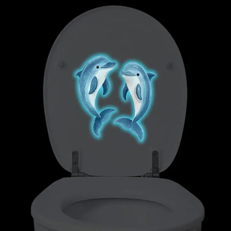 Bathroom Blue Luminous Dark Dolphin Toilet Seat Sticker Creative Zpaxo
