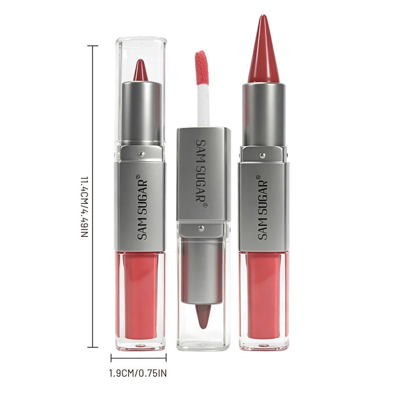 2 in1 Tapered Gradient Lipliner Pen Nude Brown Mirror Glass Lip Gloss Waterproof Lip Contour Matte Lip Liner Non Stick Makeup Zpaxo