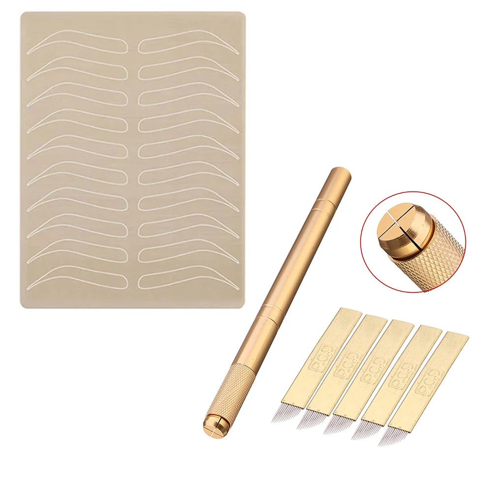 Golden Tebori Pen Manual Microblading Tattoo 12 Pins Needles Tatoo Zpaxo