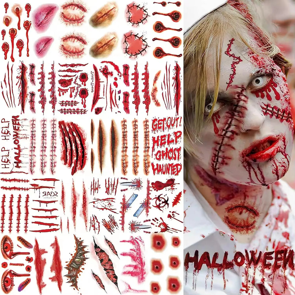 Realistic Horror Fake Wound Temporary Tattoos Gruesome Gore Scars