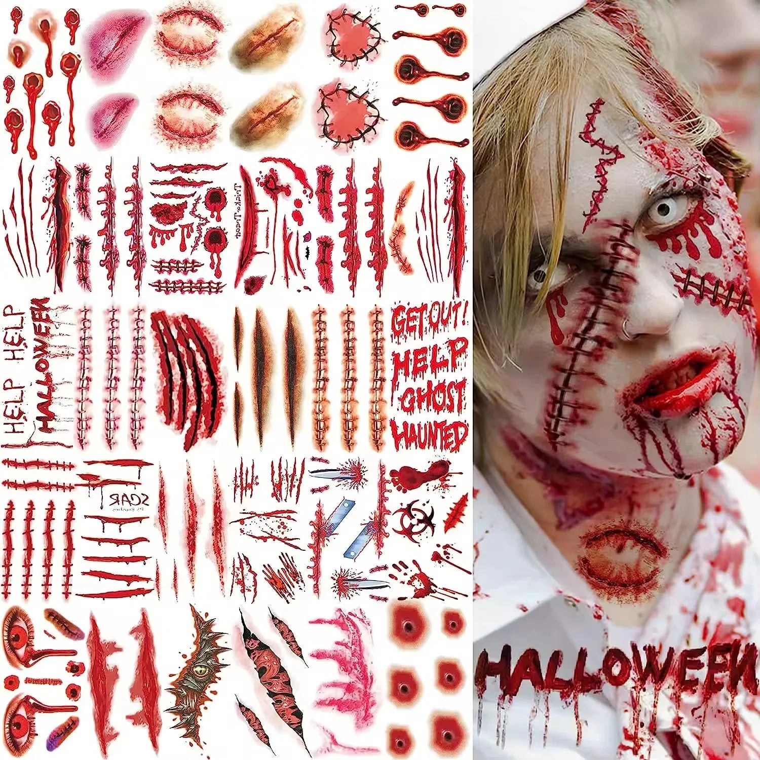 Realistic Horror Fake Wound Temporary Tattoos Gruesome Gore Scars