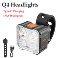 Bicycle Rear Lamp Night Ride Lamp Charging Strong Front Light Bicycle Headlight Taillight Mountain Bike Riding Bike Accessories Zpaxo Q4-Headlight