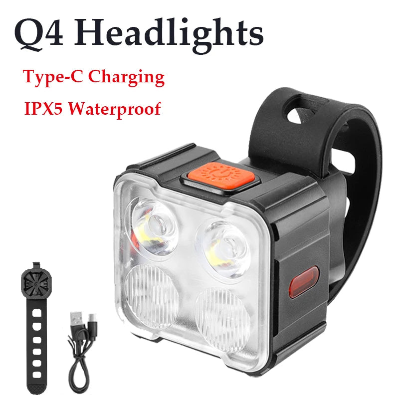 Bicycle Headlight Taillight Mountain Bike Night Ride Lamp Charging Strong Front Light Road Rear Lamp Riding Bicycle Accessories Zpaxo Q4-Headlight