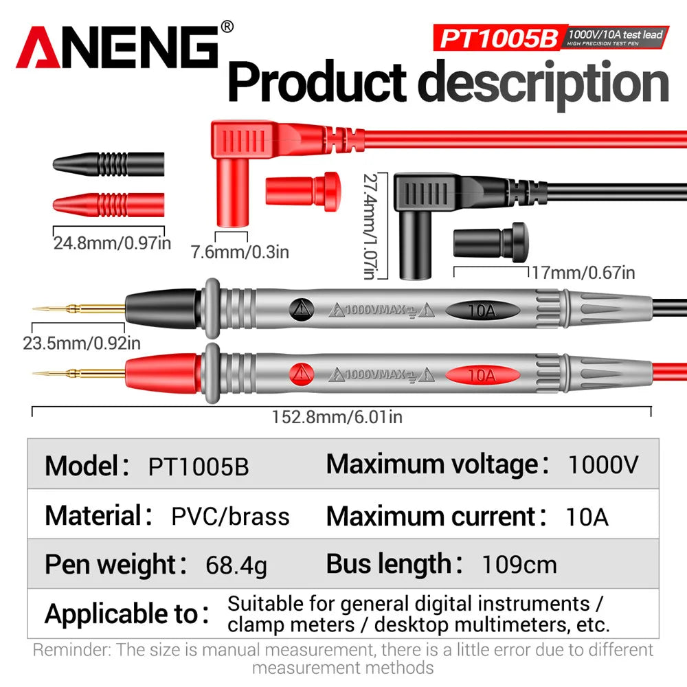 ANENG PT1005B Digital Multimeter Probe Tip Multi Meter Tester Lead