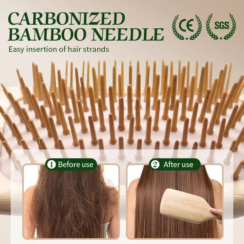 Bamboo Hair Brush Women Styling Detangling Wide Teeth Wood Comb for Hair Massage Scalp Anti-static Hair Combs Curly Girl Method Zpaxo
