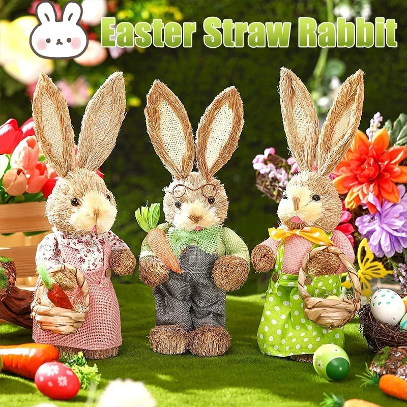 Easter Bunny Handwoven Grass Rabbit Decoration Cute Craft Home Decor