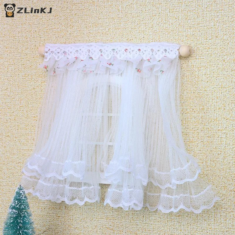 ▶1/12 Dollhouse Lace Curtains Model Dollhouse Bedroom Living Room Decoration Dolls House Furniture Accessories Micro Scene Decor Zpaxo