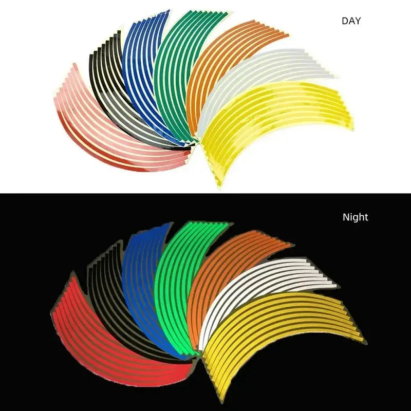 Reflective Motorcycle Rim Stripe Stickers – 16-Piece Wheel Tape