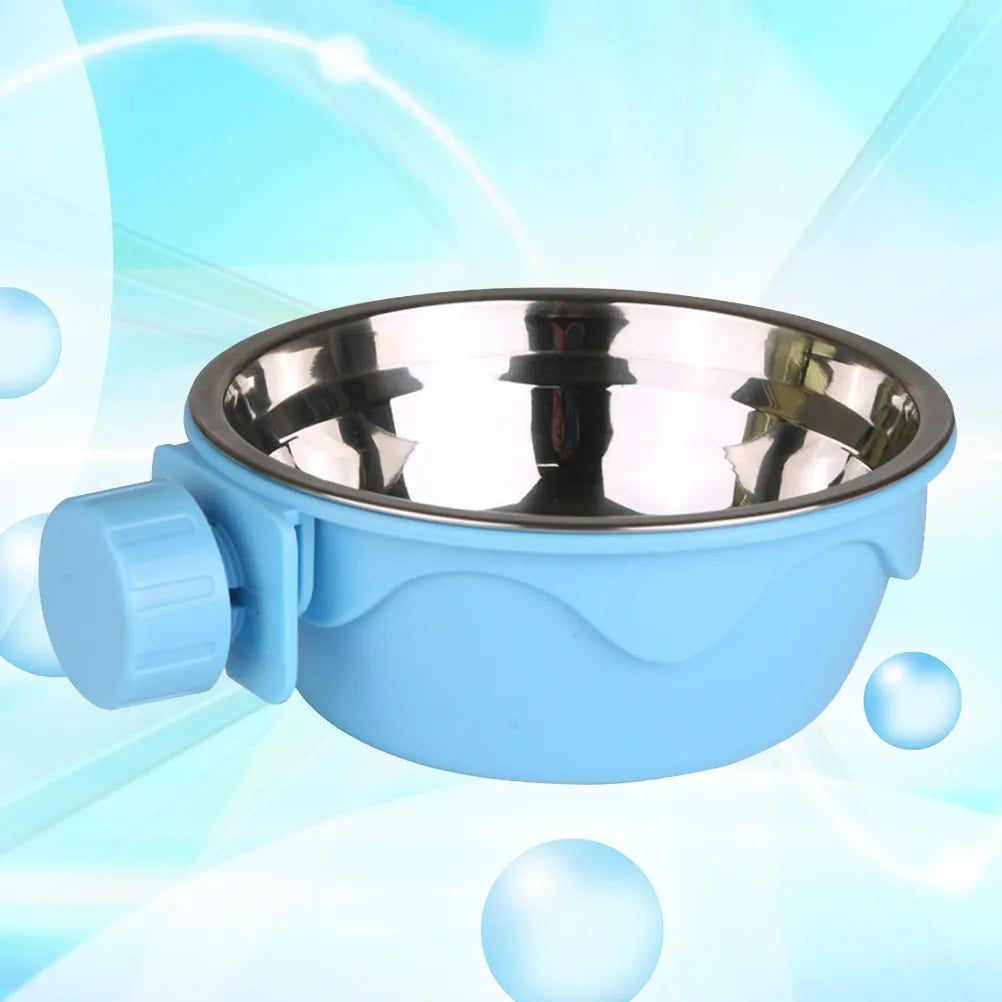 Pet Hanging Bowl Stainless Steel Pink Detachable Dog Cat Cage Food