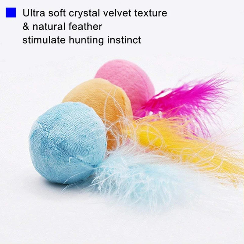 Furry Ball Cat Toy Feather Catnip Interactive Pom Balls Cats Soft