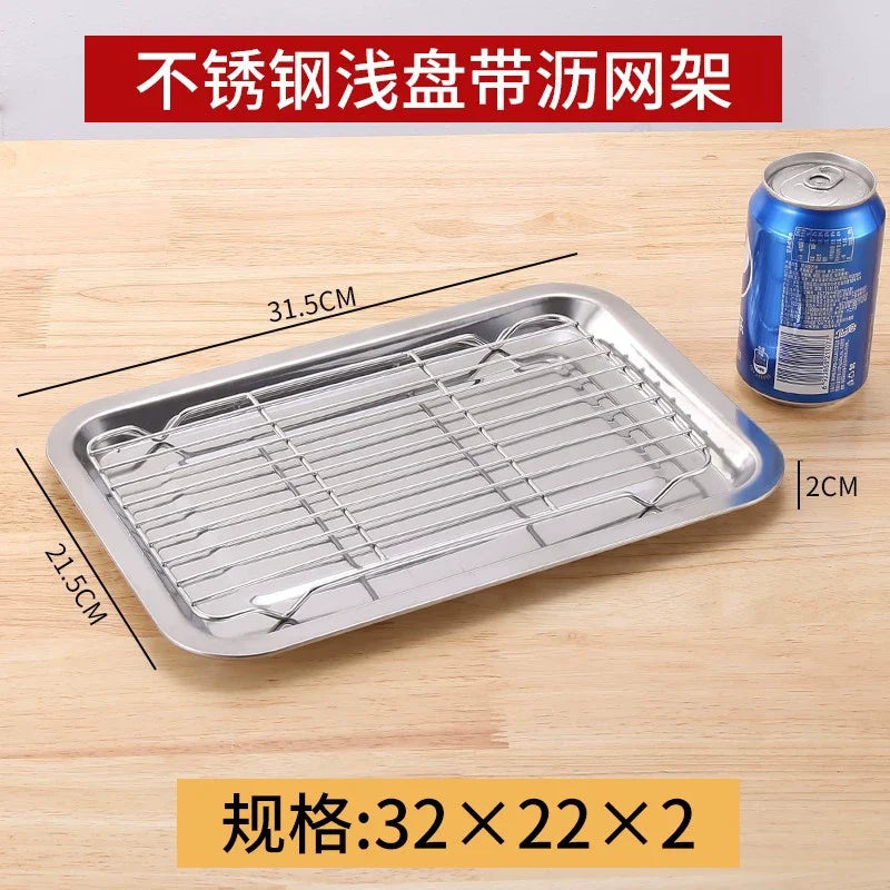 Baking tray With Wire Rack 304 Stainless Steel cake Baking BBQ Pan Tray plate Oven brownie Rack Cooking Roasting Grilling Tool Zpaxo as pic A
