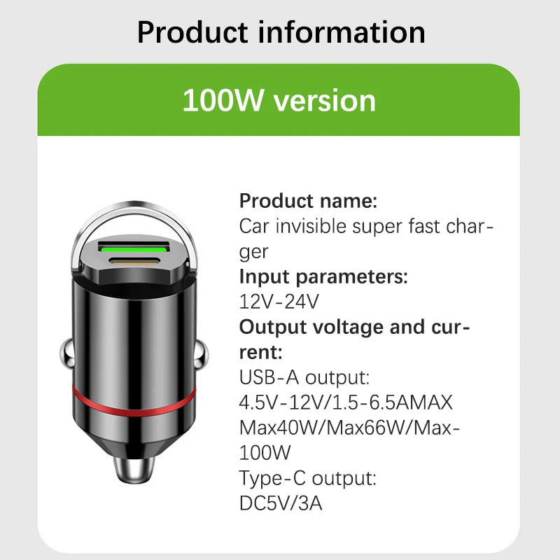 100W Mini Dual Ports USB Car Charger Lighter Fast Charging Phone