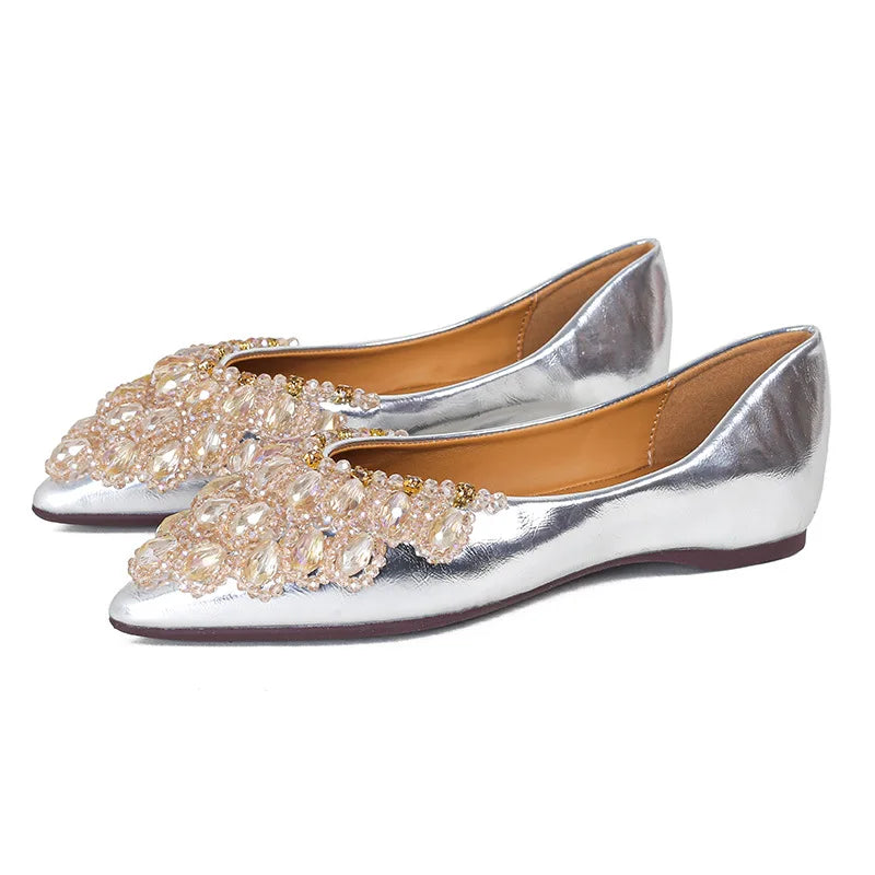 Flat Shoes for Women Pointed Toe 2025 Spring and Autumn Shallow Mouth Silver Soft Women's Plus Size Women Shoes Zapatos De Mujer Zpaxo