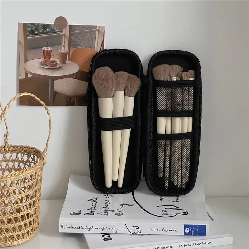 Black Cosmetic Storage Bags Waterproof Double Zipper Makeup Brushes Case Women Bag Portable Travel Brush Holder Pen case Box Zpaxo Large