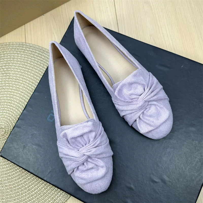Flat Shoes for Women French Women's Shoes Spring and Autumn 2025 New Round Toe Butterfly Bow Plus Size Women's Shoes Zpaxo 23 43