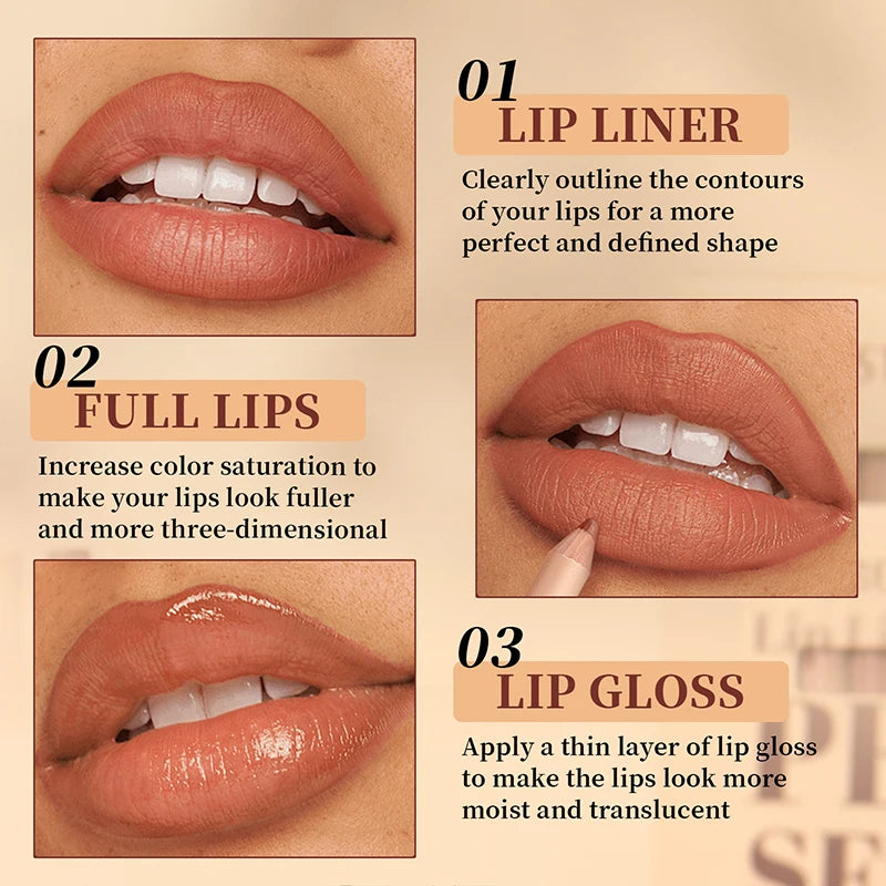 Matte Lipliner Smooth Easy Apply Non Smudging Fading Natural Makeup