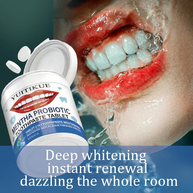 Probiotic Toothpaste Tablets 2-in-1 Fresh Breath & Whitening 60ct Toothpaste Tablets Zpaxo