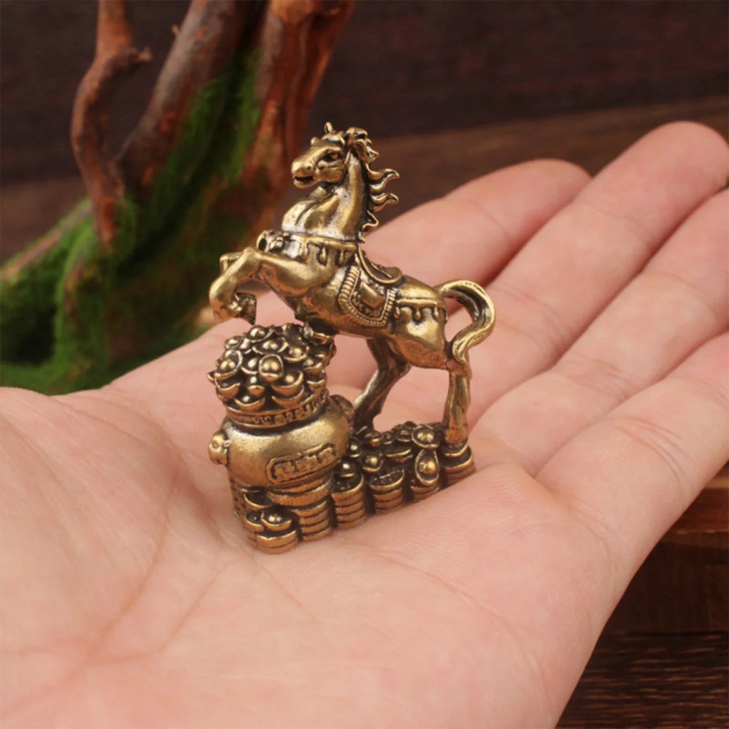 1Pcs Brass Horse Figurines Chinese New Year Zodiac Horse Ornament Feng Shui Lucky Statue Home Office Desktop Decoration Crafts Zpaxo