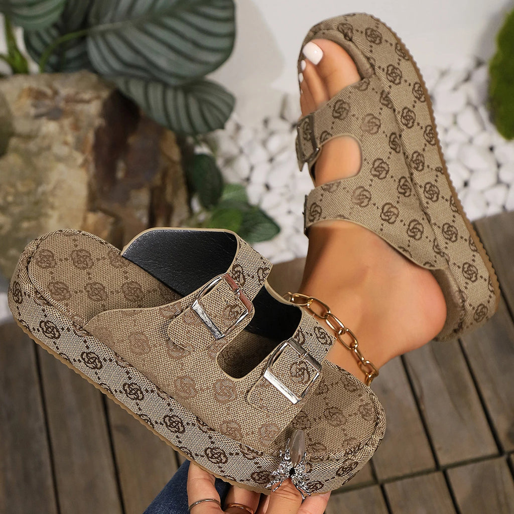 Women Slippers Summer New Fashion Elegant Designer Sandals Shallow Mouth Slip-On Outdoor Banquet Party Slippers Slides Women Zpaxo Khaki 43