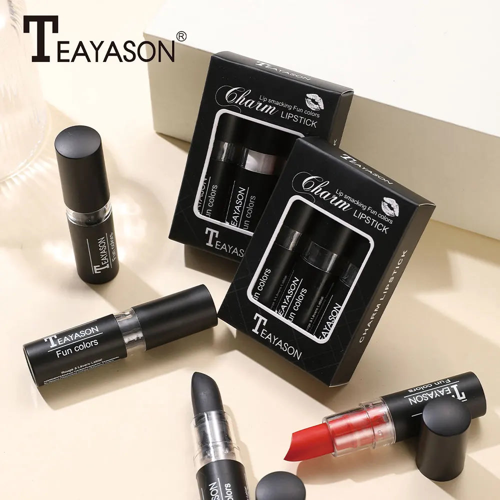 Three-Piece Lipstick Set, Velvet Matte, Brightening Lipstick, Long-Lasting, Non-Drying, Black, White, Red, Waterproof, Sweat-Proof, European and American Style Lipstick Set Zpaxo
