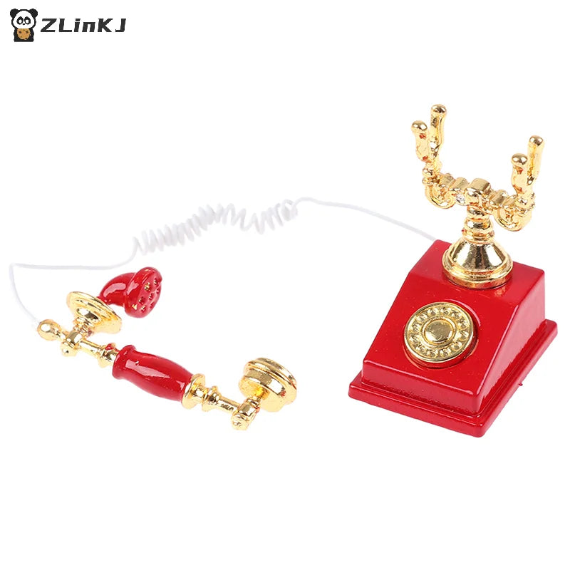 ▶1Pc 1:12 Dollhouse Miniature Phone Model Retro Rotary Telephone for Doll House Decor Zpaxo