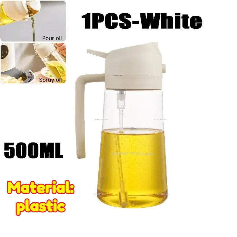 Oil Spray Pot 2-in-1 Plastic Household Kitchen Oil Bottle Nebulizing Mist Filling Cooking Oil Spray Pot Dual Use Camping Zpaxo White-Transparent