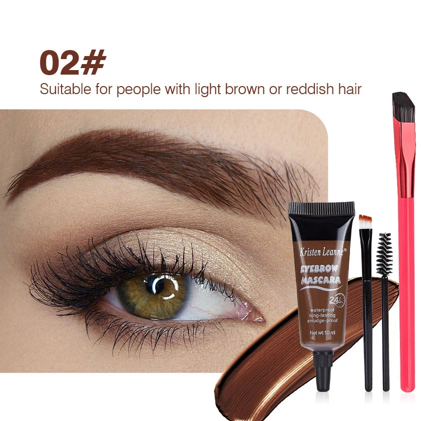 4 Colors Natural Liquid Dyeing Eyebrow Cream Professional Waterproof Zpaxo 02and2Brushes