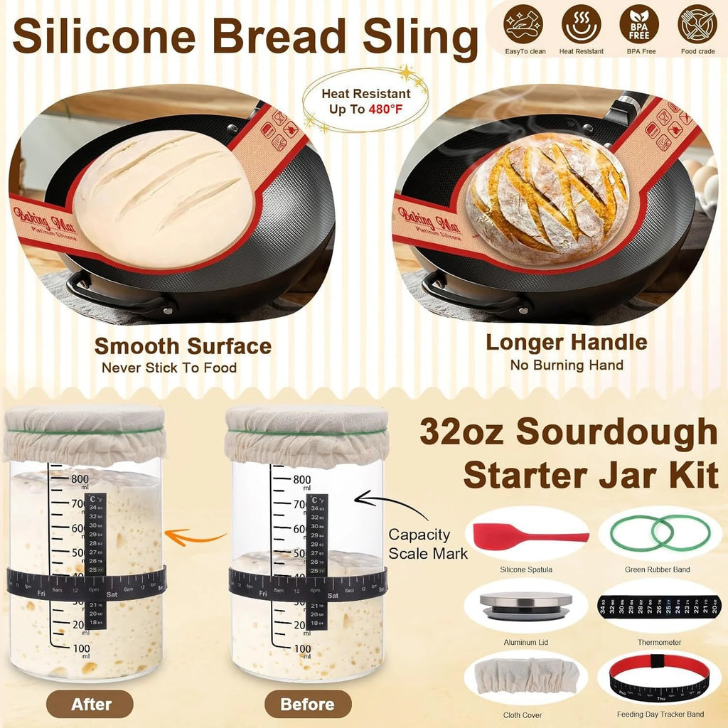 Sourdough Bread Baking Supplies Kit, 2 Pcs Banneton Proofing Baskets with Linen Liner, Complete Bread Making Tools Set with Doug Zpaxo
