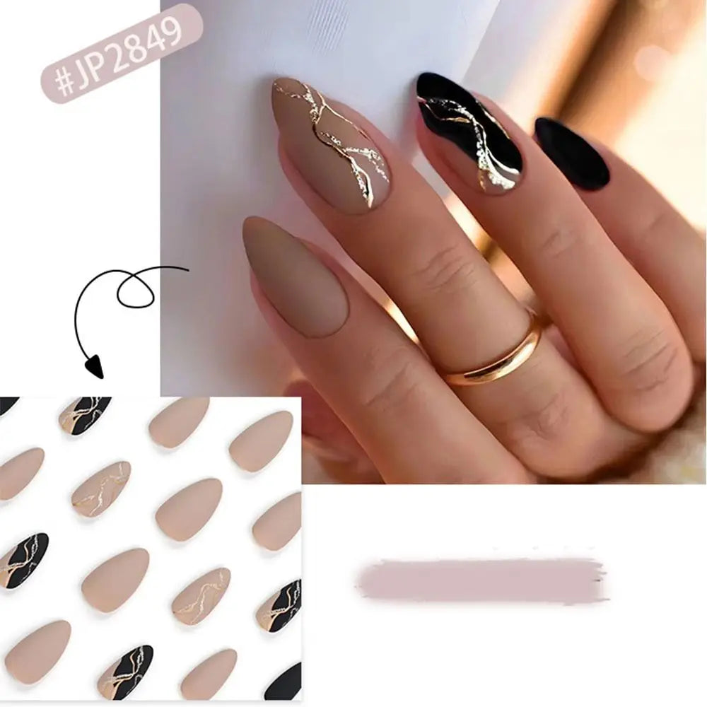 Manicure Long Almond False Nails French White Edge Press Bow Zpaxo