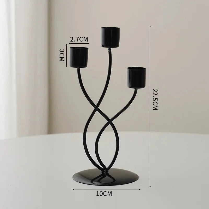 2026 New European Style Candlelight Dinner Decoration, Home Dining Table Decoration, Living Room Iron Decoration, Candle Holder Zpaxo 3 heads - Black