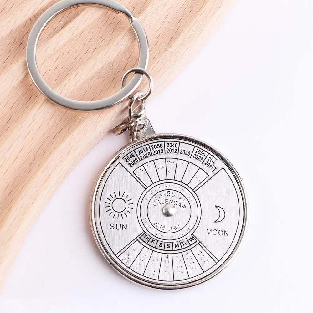 Compass Gift Silver 2010 To 2060 Creative 3D Perpetual Calendar Keyring Keychain 50 Years Zpaxo