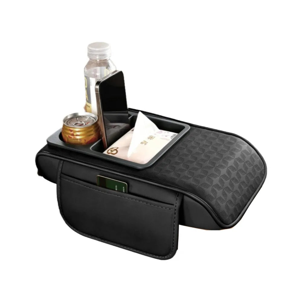 Multifunctional Center Console Armrest Cushion Heightened Cup Holders Zpaxo Black