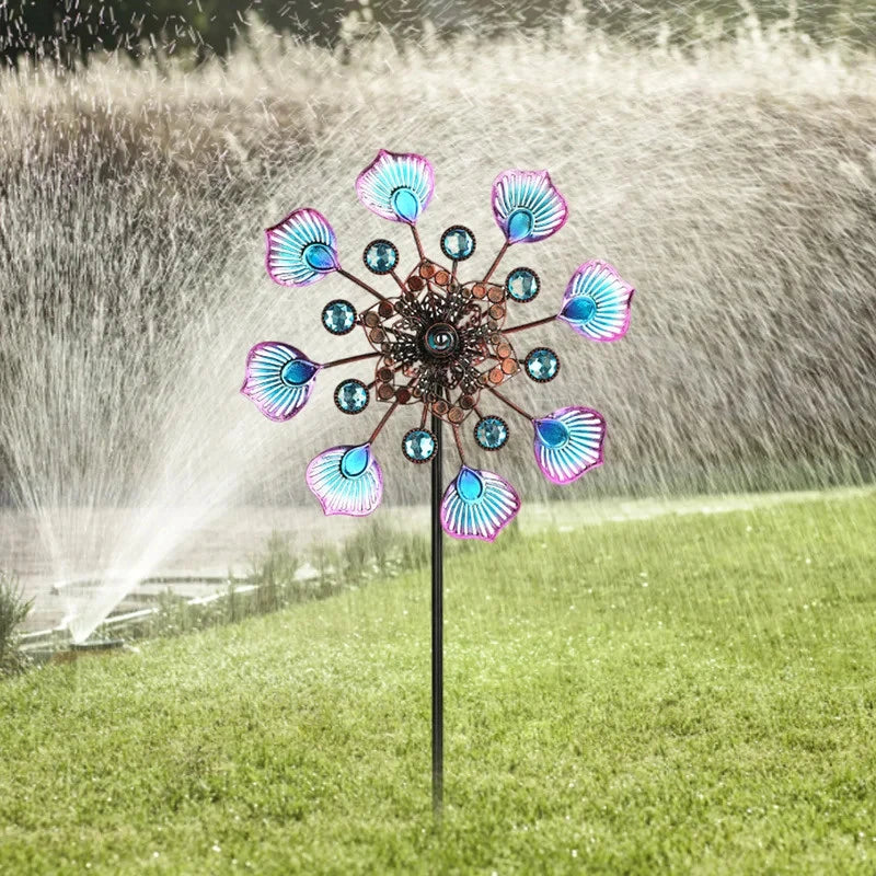 Peacock Tail Wrought Iron Windmill Garden Ground-mounted Outdoor