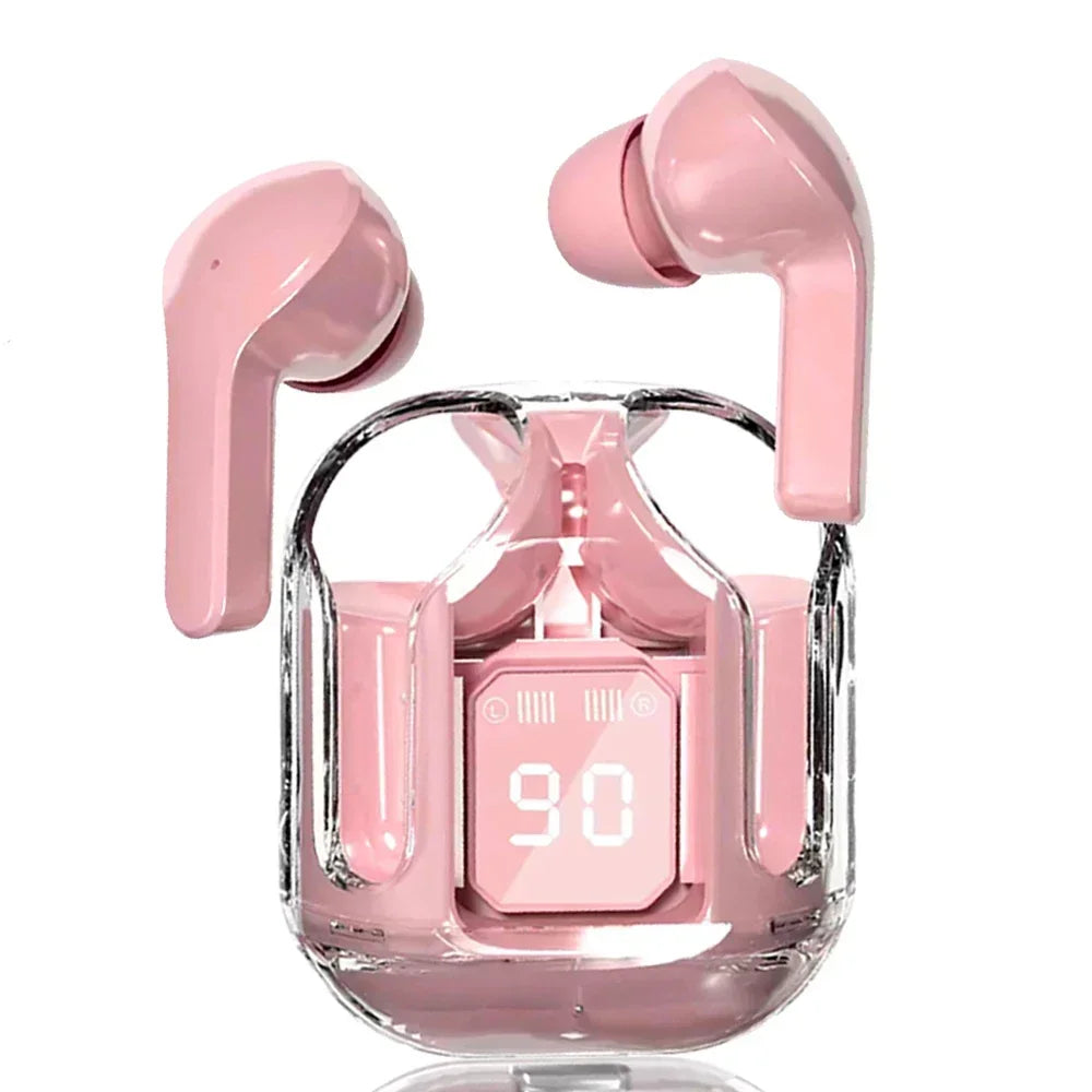 Wireless Earphones Transparent Charging Box Design Touch Control Zpaxo Pink