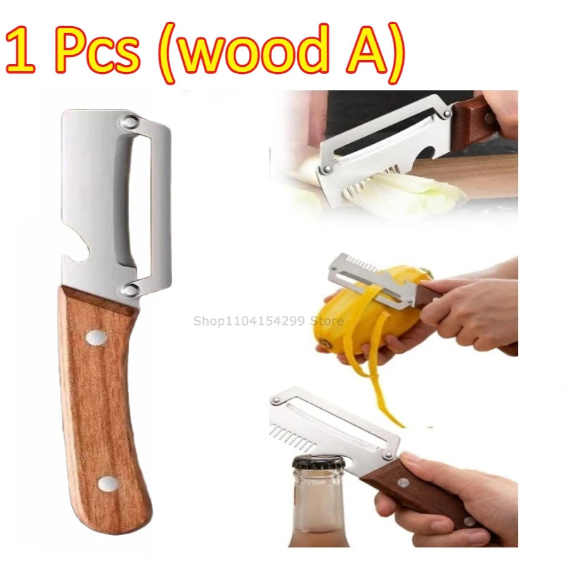 Knife Kitchen New Paring Knife Ergonomic Stainless Steel Vegetable Peeler with Wooden Handle 2-in-1 Fruit Potato Peeler Zpaxo wood A-1PCS