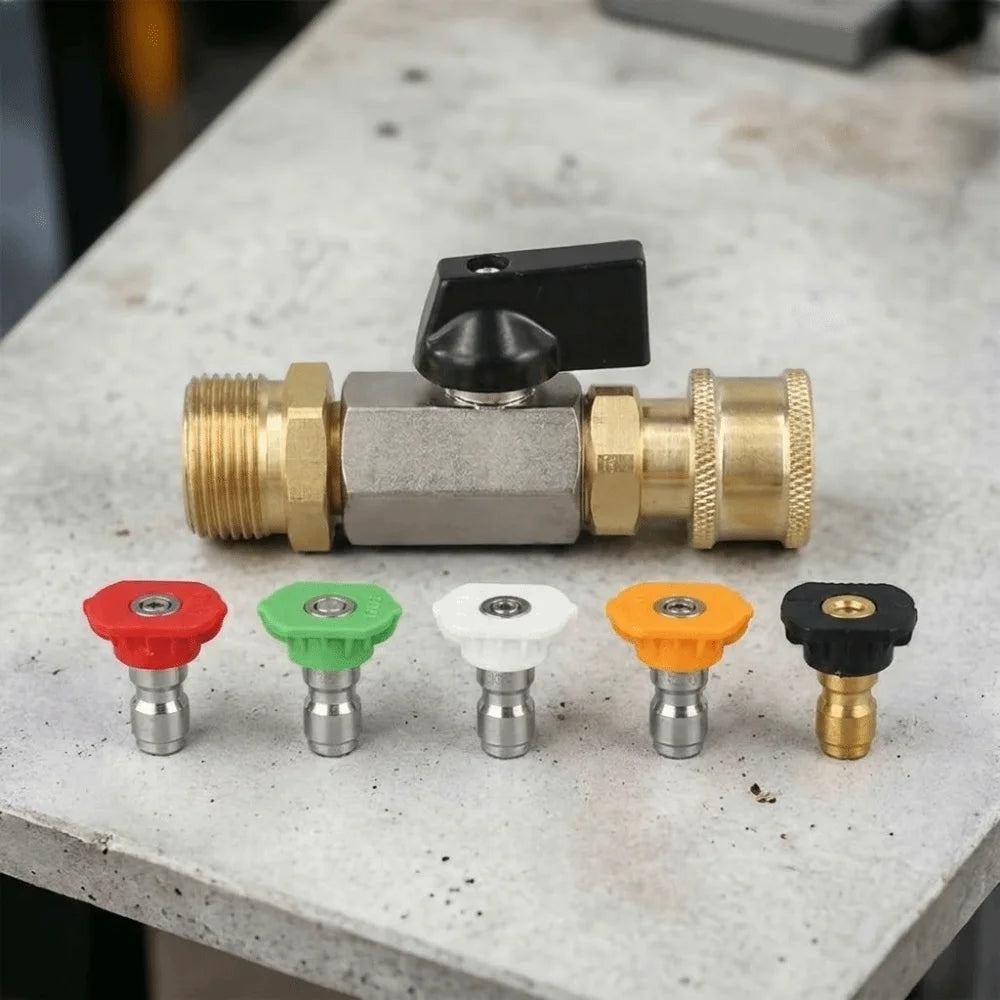 1/4" Quick Connector High Pressure Washer Ball Valve Kit Brass 4500 PSI Power Washer Hose Switch Heavy-Duty M22 14mm Zpaxo