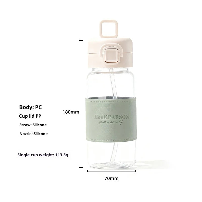 500ml BPA-Free Water Bottle with Straw & Leather Strap Reusable Water Bottle Zpaxo