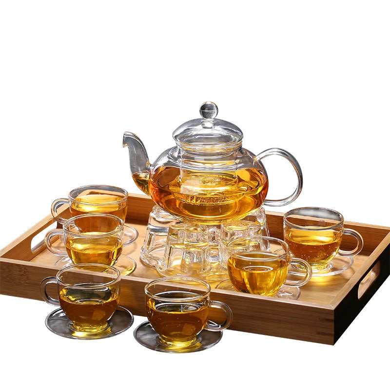 400/800/1000ml High Borosilicate Glass Tea Set, Including Flower Tea Pot, Complete Filtration and Brewing Tea Set Brewing Pot Zpaxo