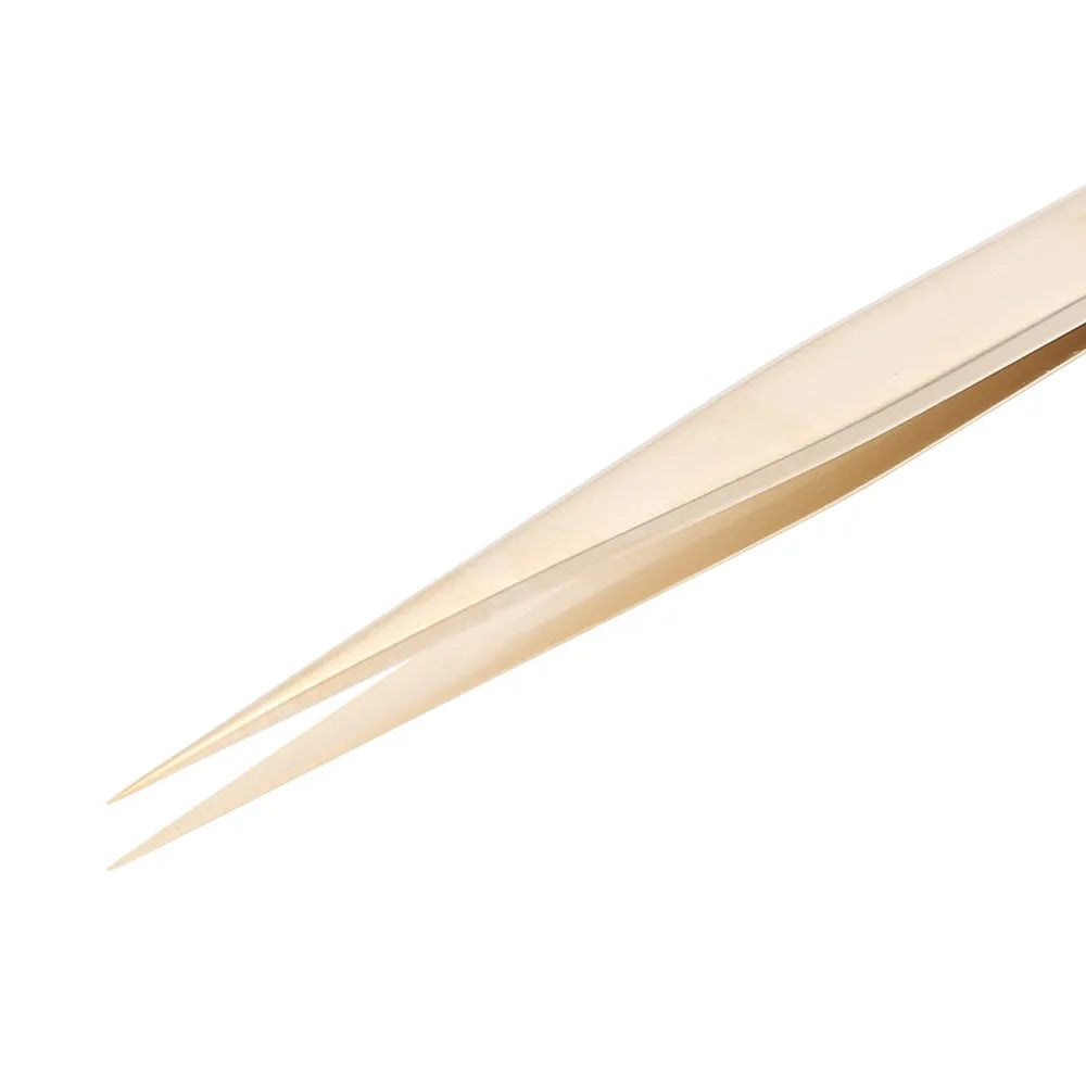 Golden Straight Precision Tweezers Aluminum Alloy Fine Pointed Tips Zpaxo