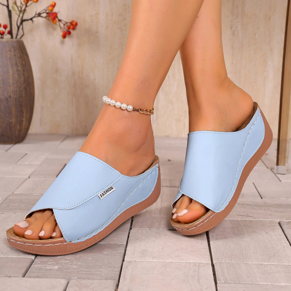 Women Slippers Thick Heel Slip-On Women Shoes 2025 New Fish Mouth Slope Heel Slippers Large Size Summer Sandals Slides Women Zpaxo