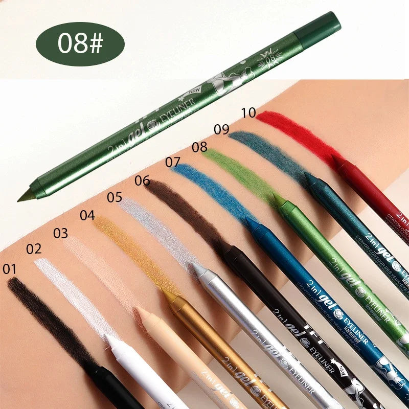 Waterproof Eyeliner Gel Pencil Pigment Brown Black White Glitter Zpaxo 08